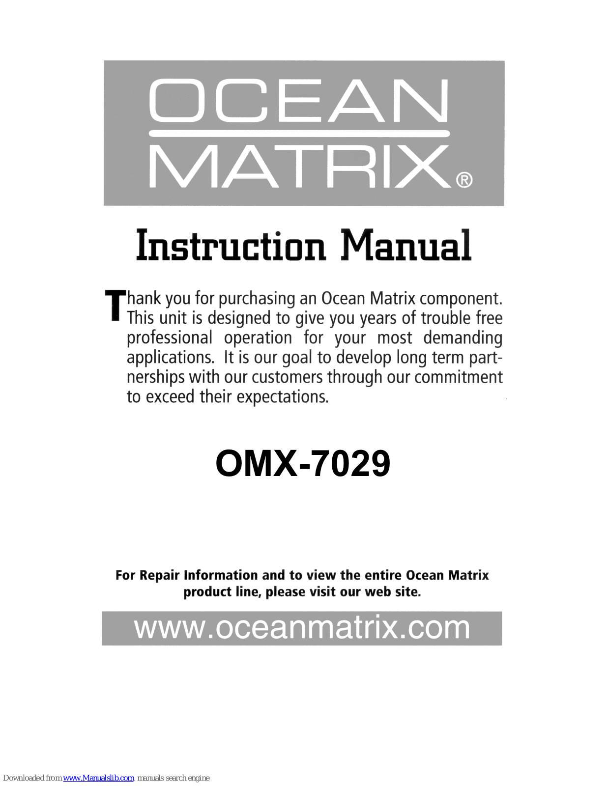 Ocean Matrix OMX-7029 Instruction Manual