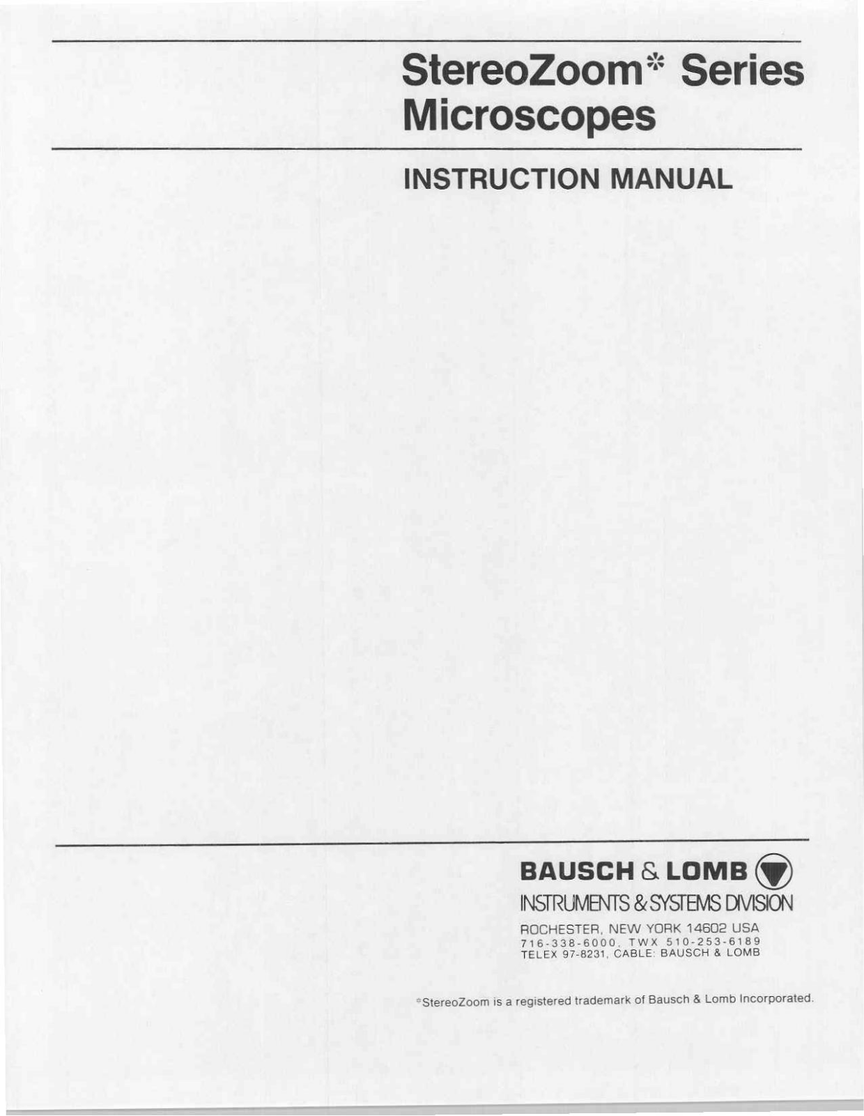 Bausch and Lomb Stereozoom User manual