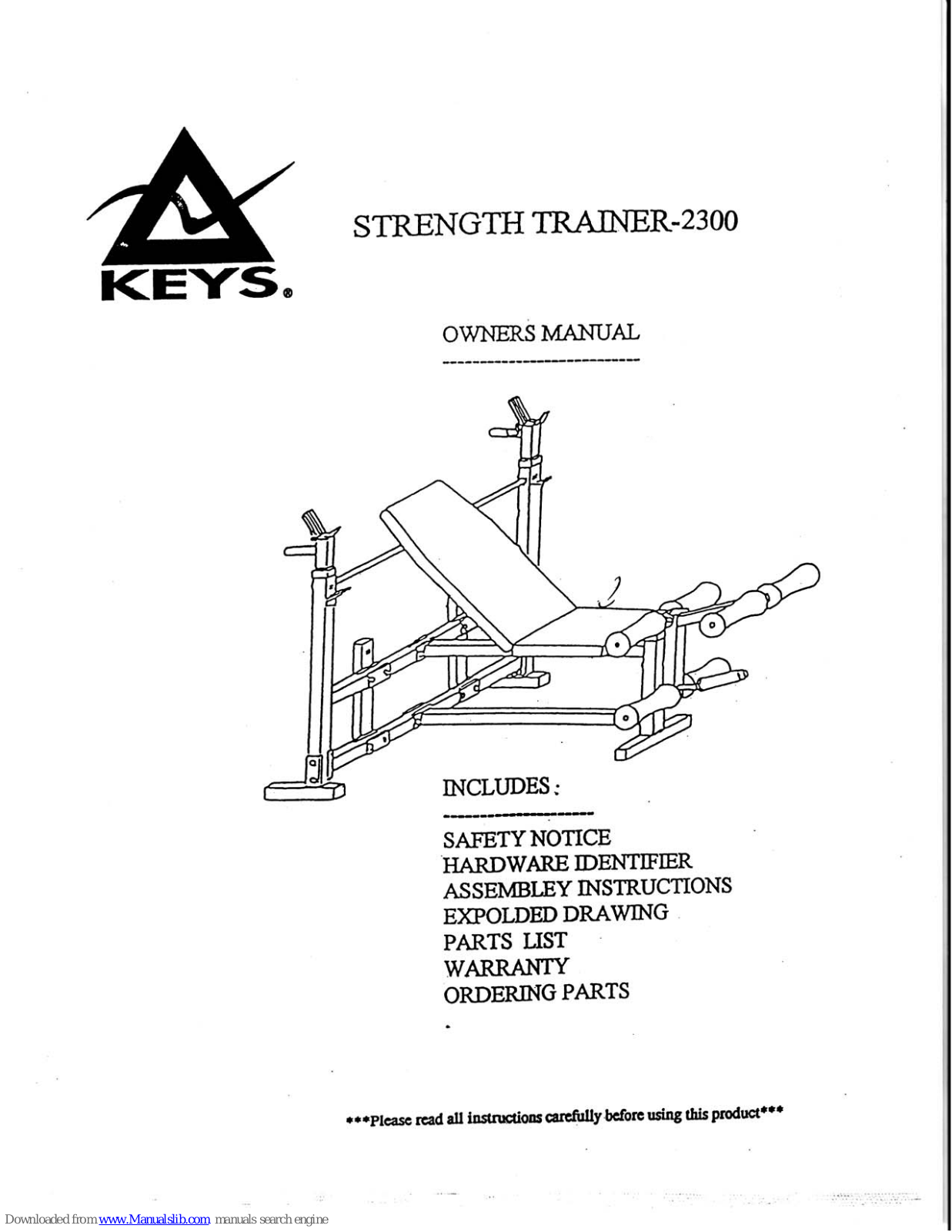 Keys Fitness ST-2300, Strenght Trainer-2300 Owner's Manual