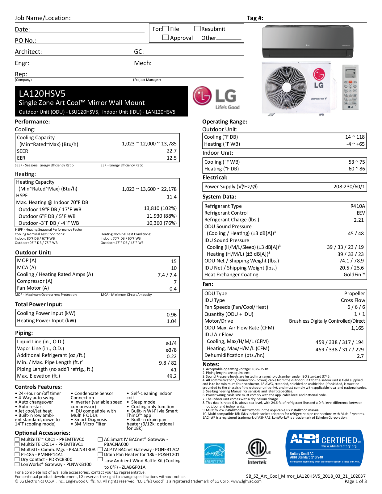 LG LA120HSV5 User Manual