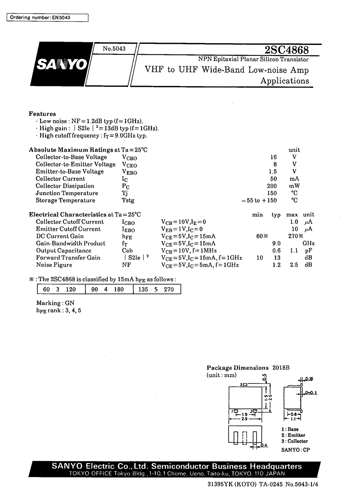 SANYO 2SC4868 Datasheet