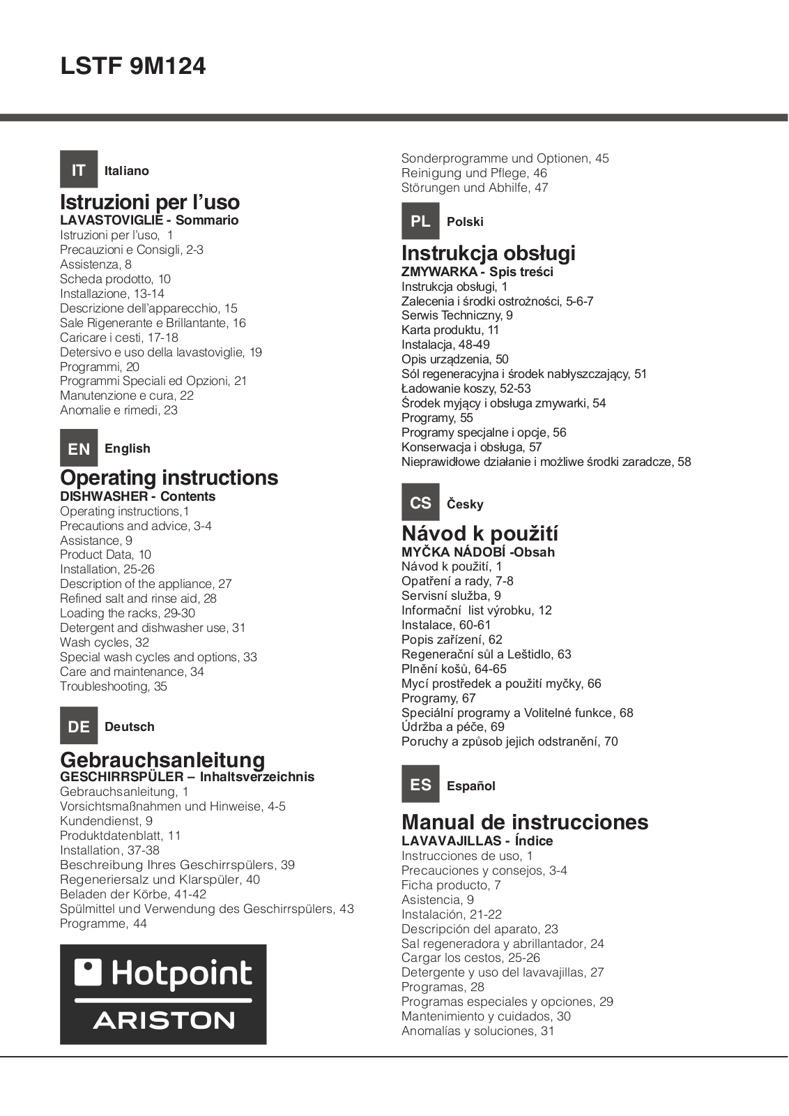 HOTPOINT/ARISTON LSTF 9M124 C EU User Manual