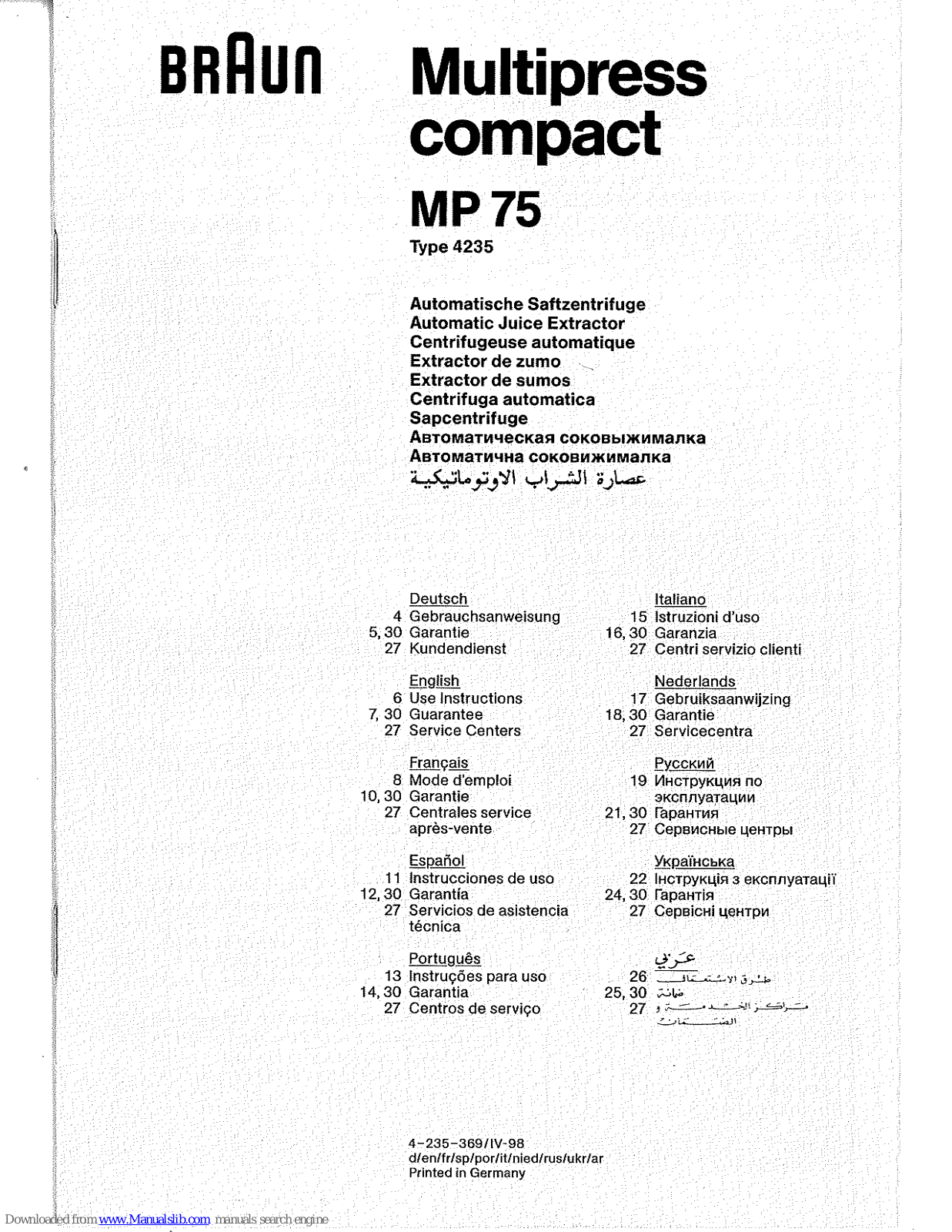 Braun Multipress compact MP 75, 4235 Bedienungsanleitung