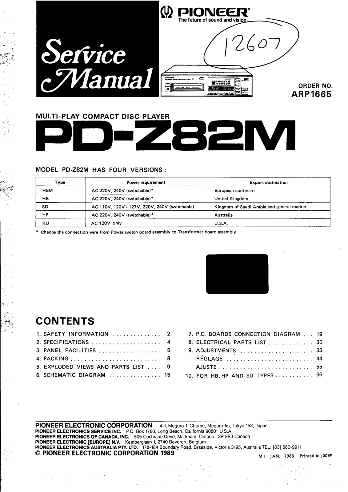 Pioneer PD Z82M Service Manual