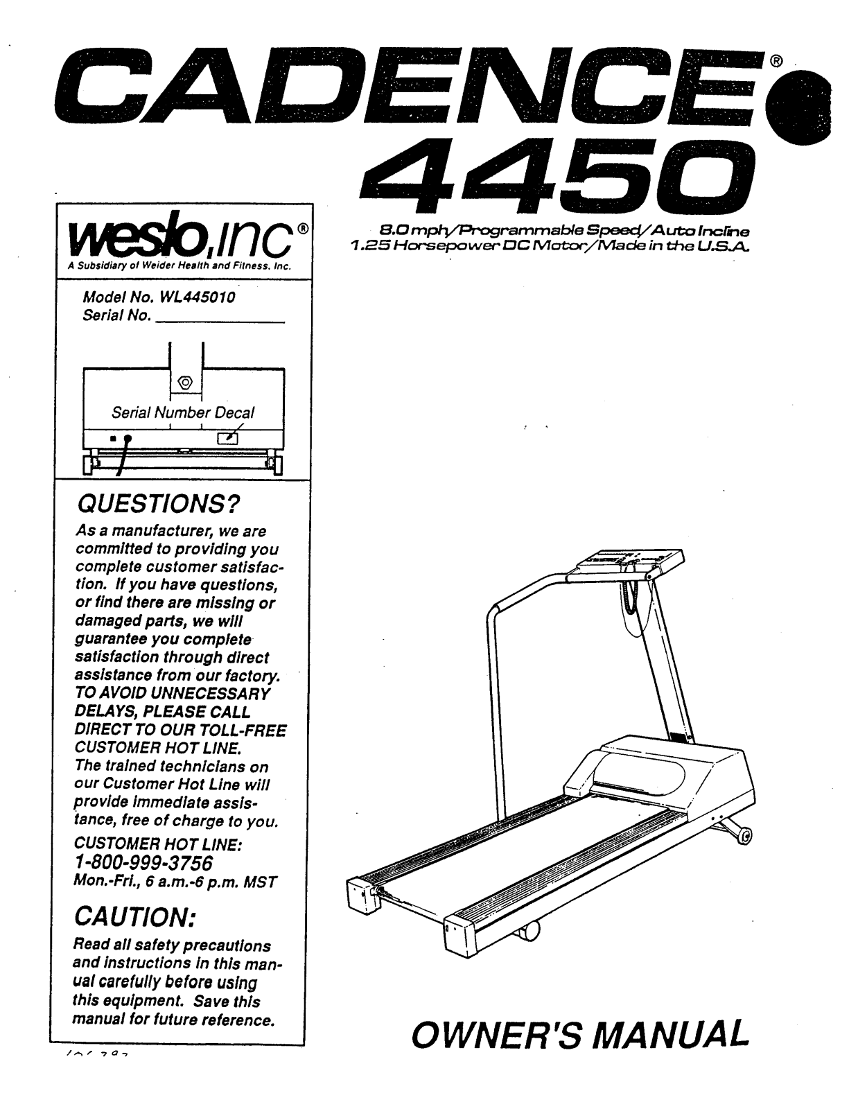 Weslo WL445010 Owner's Manual