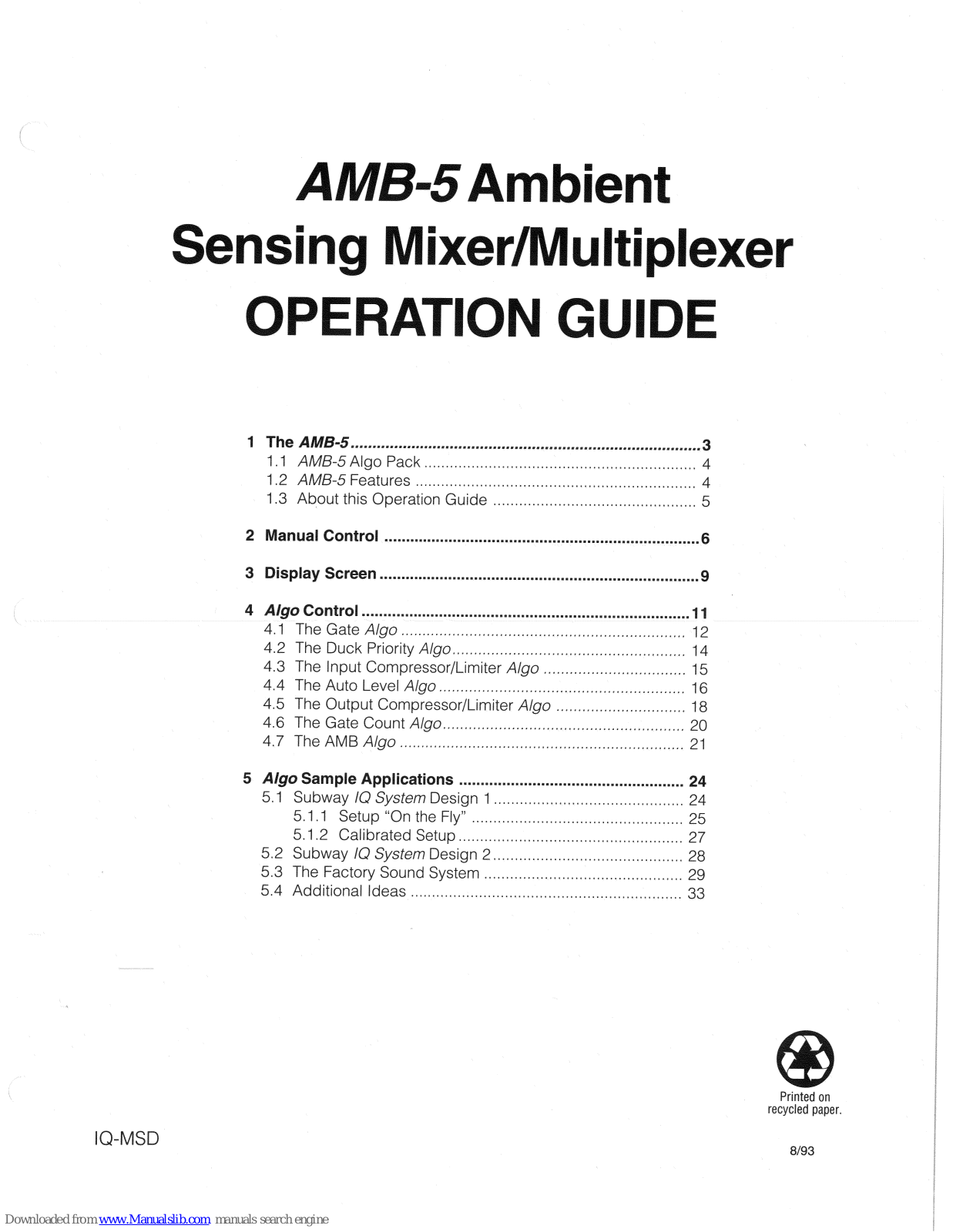 Crown IQ System AMB-5 Operation Manual