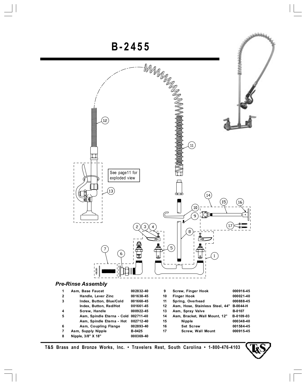 T & S Brass & Bronze Works B-2455 Part Manual