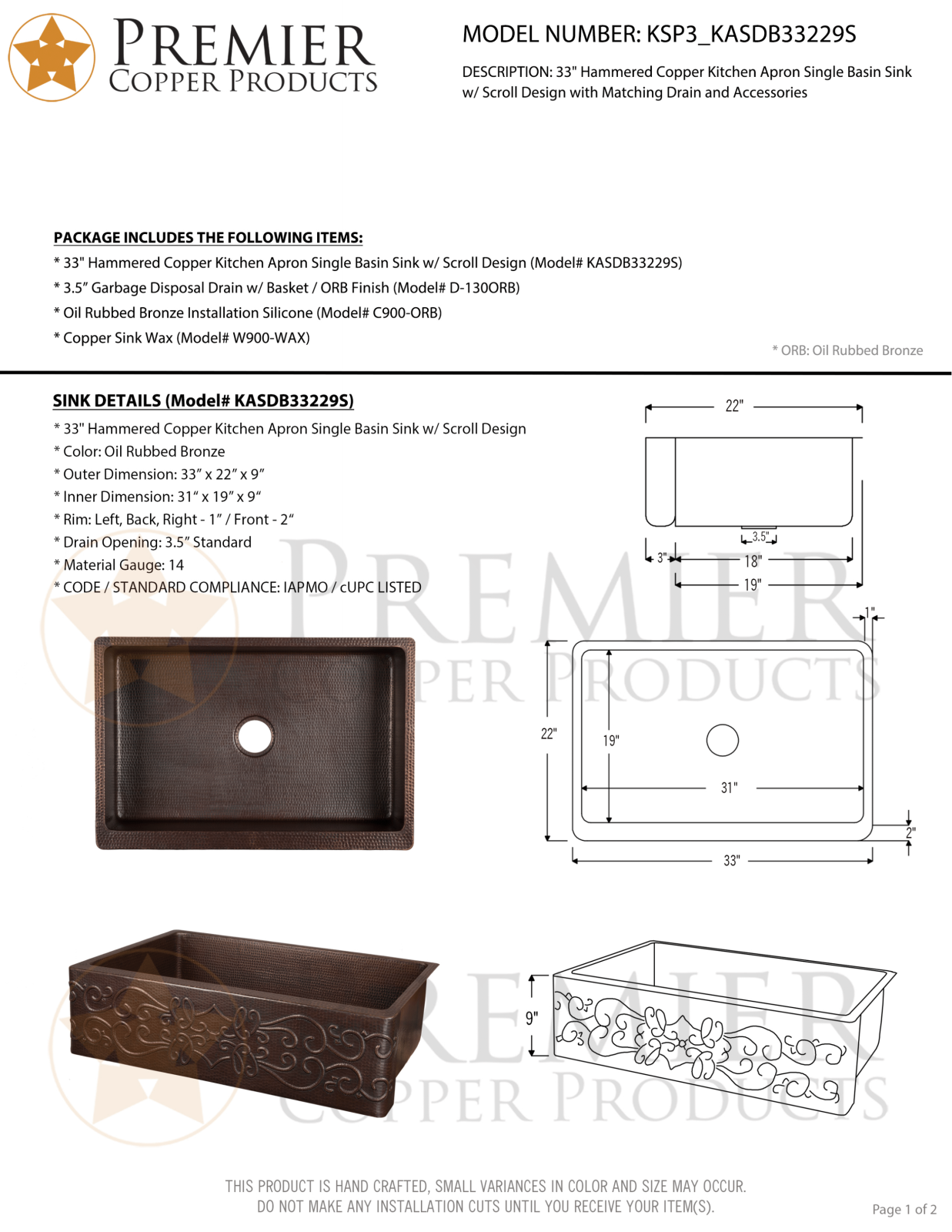 Premier Copper Products IER1580 Specifications - ManualMachine.com