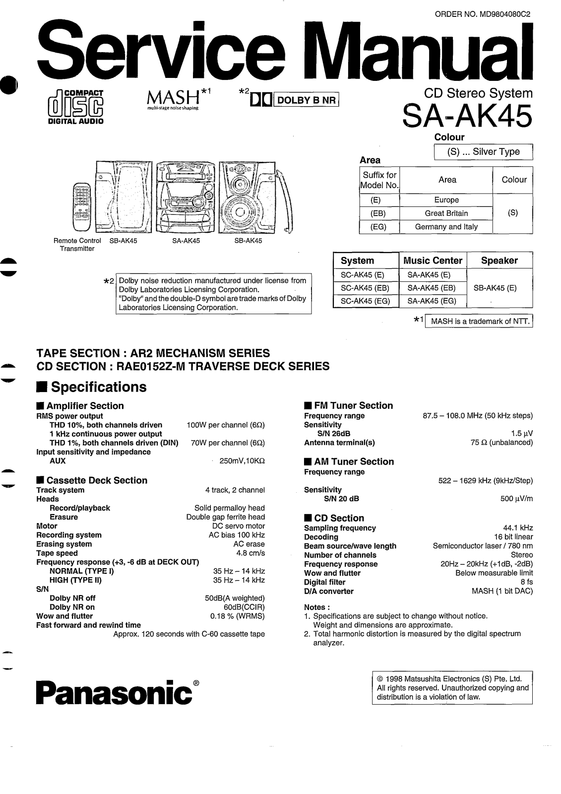 SA SA AK45 Service Manual