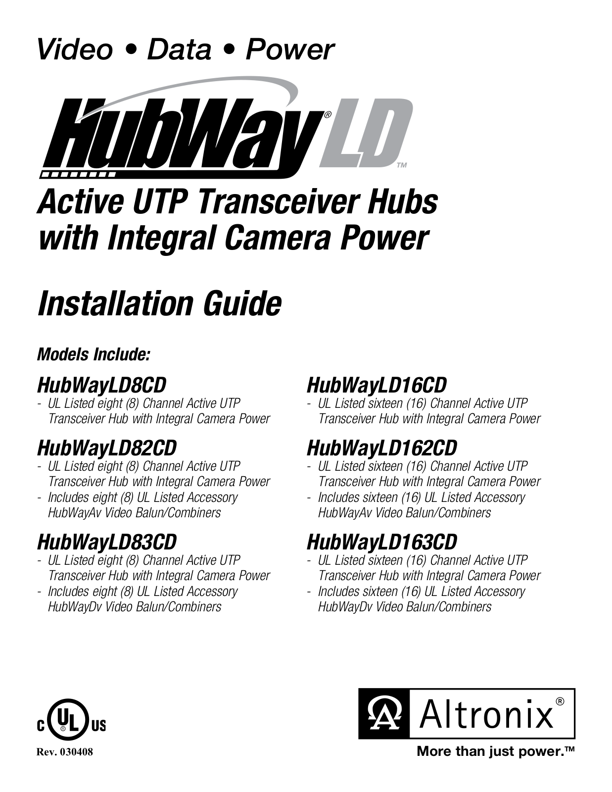 Altronix HubWayLD82CD, HubWayLD162CD, HubWayLD163CD, HubWayLD16CD, HubWayLD83CD Installation Instructions