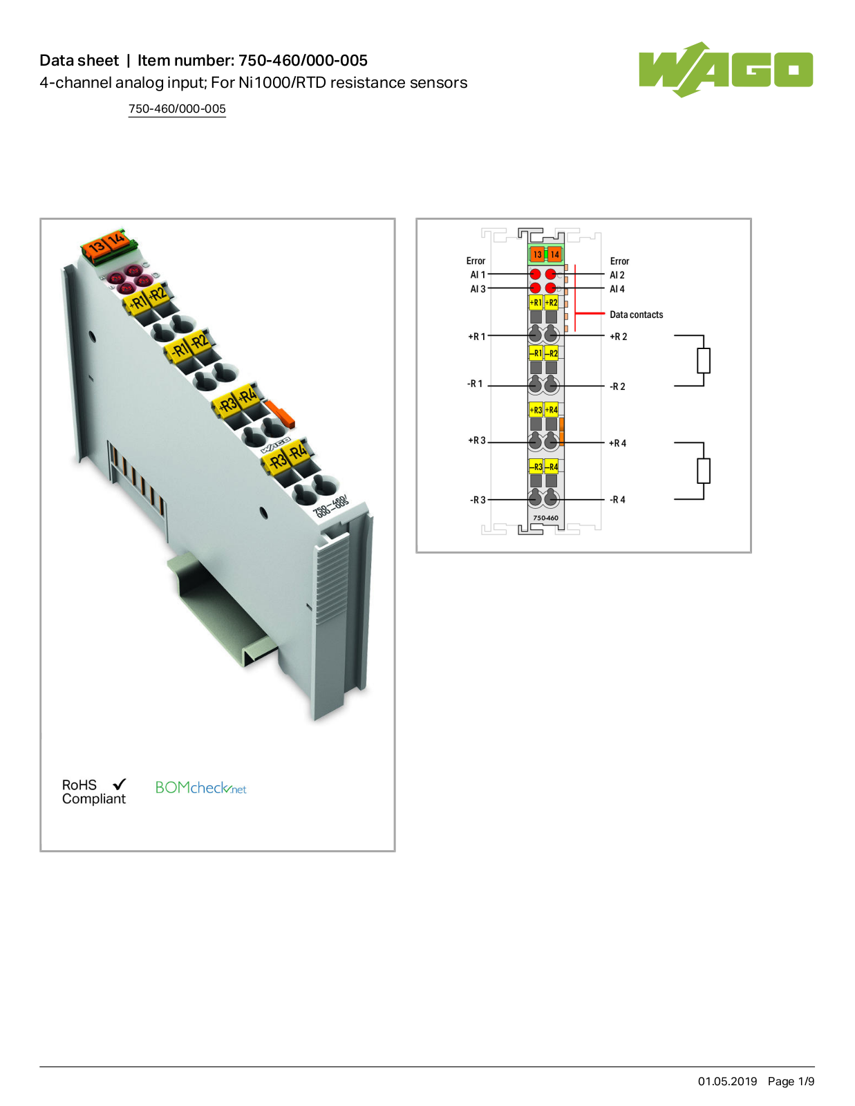 Wago 750-460/000-005 Data Sheet