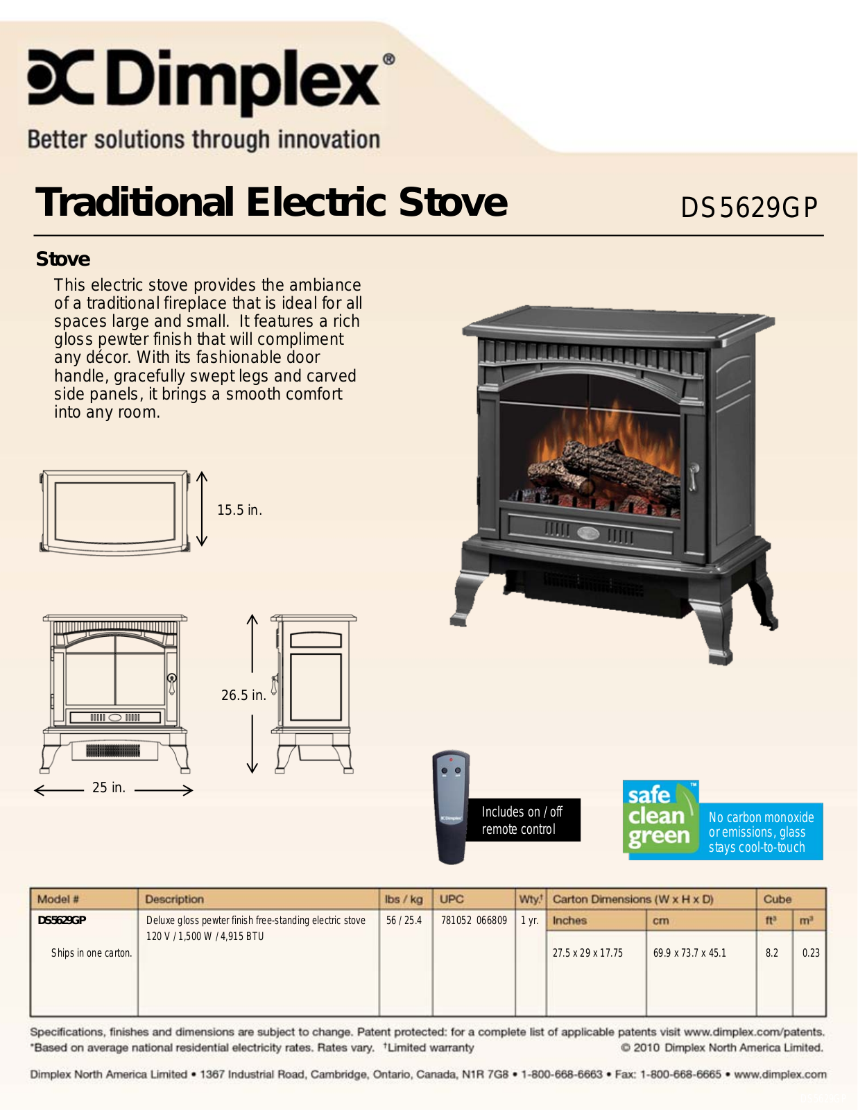 Dimplex DS5629GP Specifications