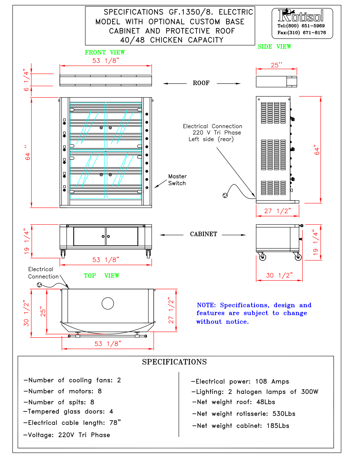 Rotisol sp1358cb Specifications