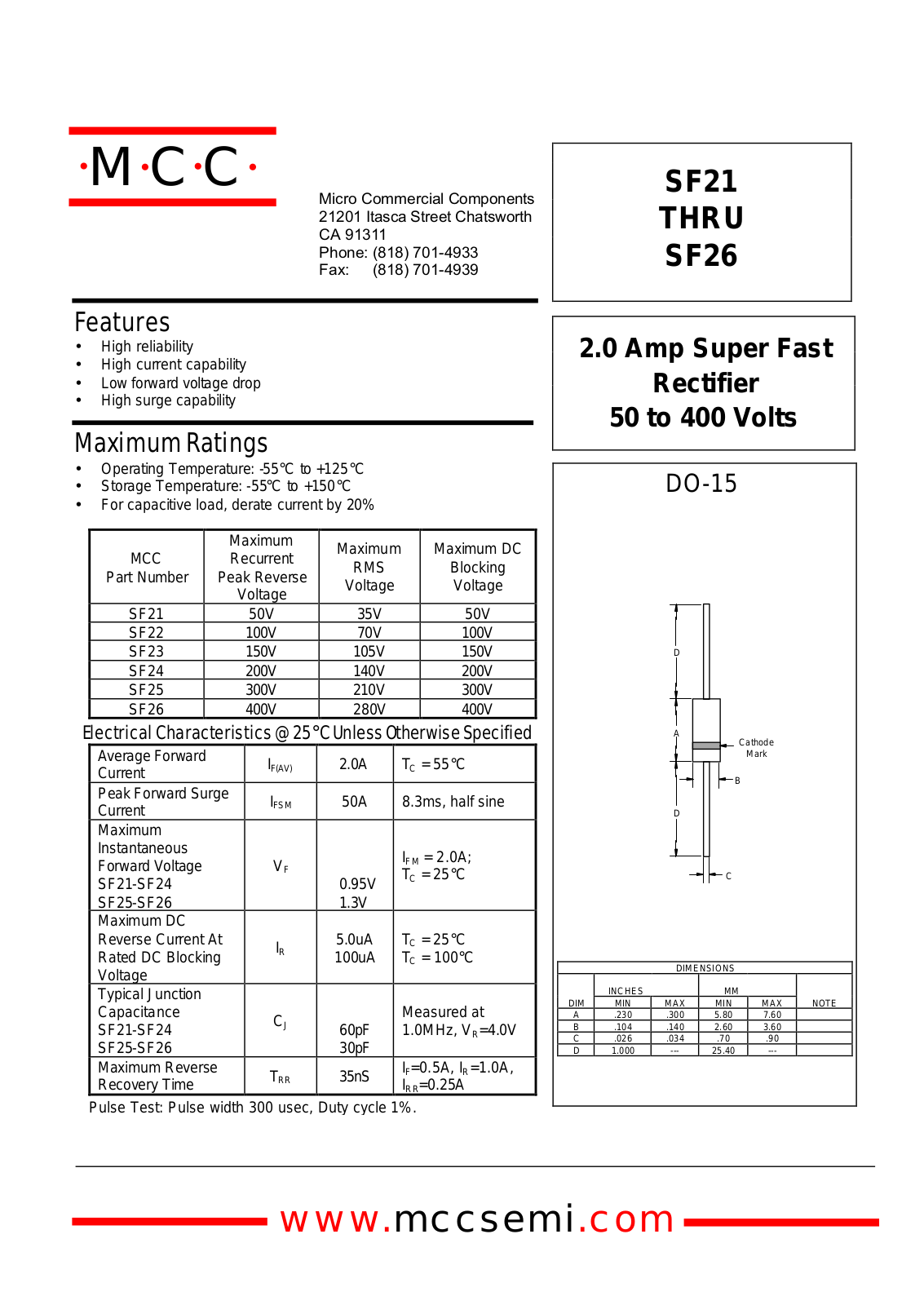 MCC SF24, SF22, SF23, SF21, SF26 Datasheet