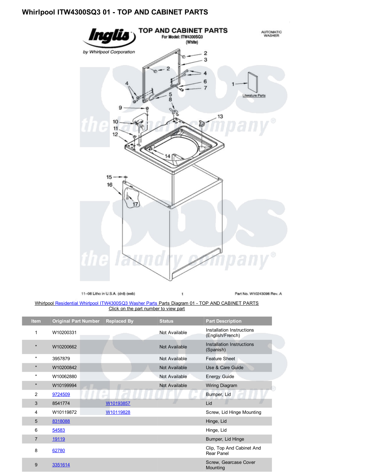 Whirlpool ITW4300SQ3 Parts Diagram