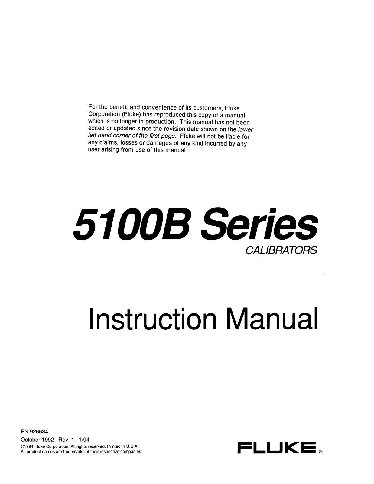 Fluke 5100B Service manual