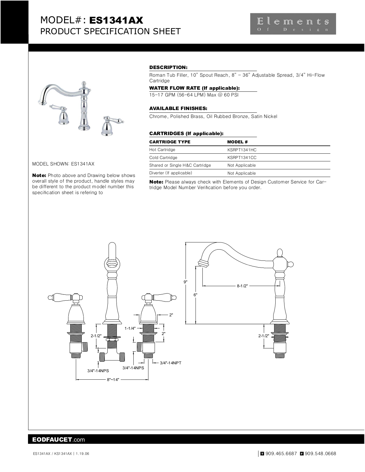 Elements of Design EDE1398 Specification Sheet - ManualMachine.com