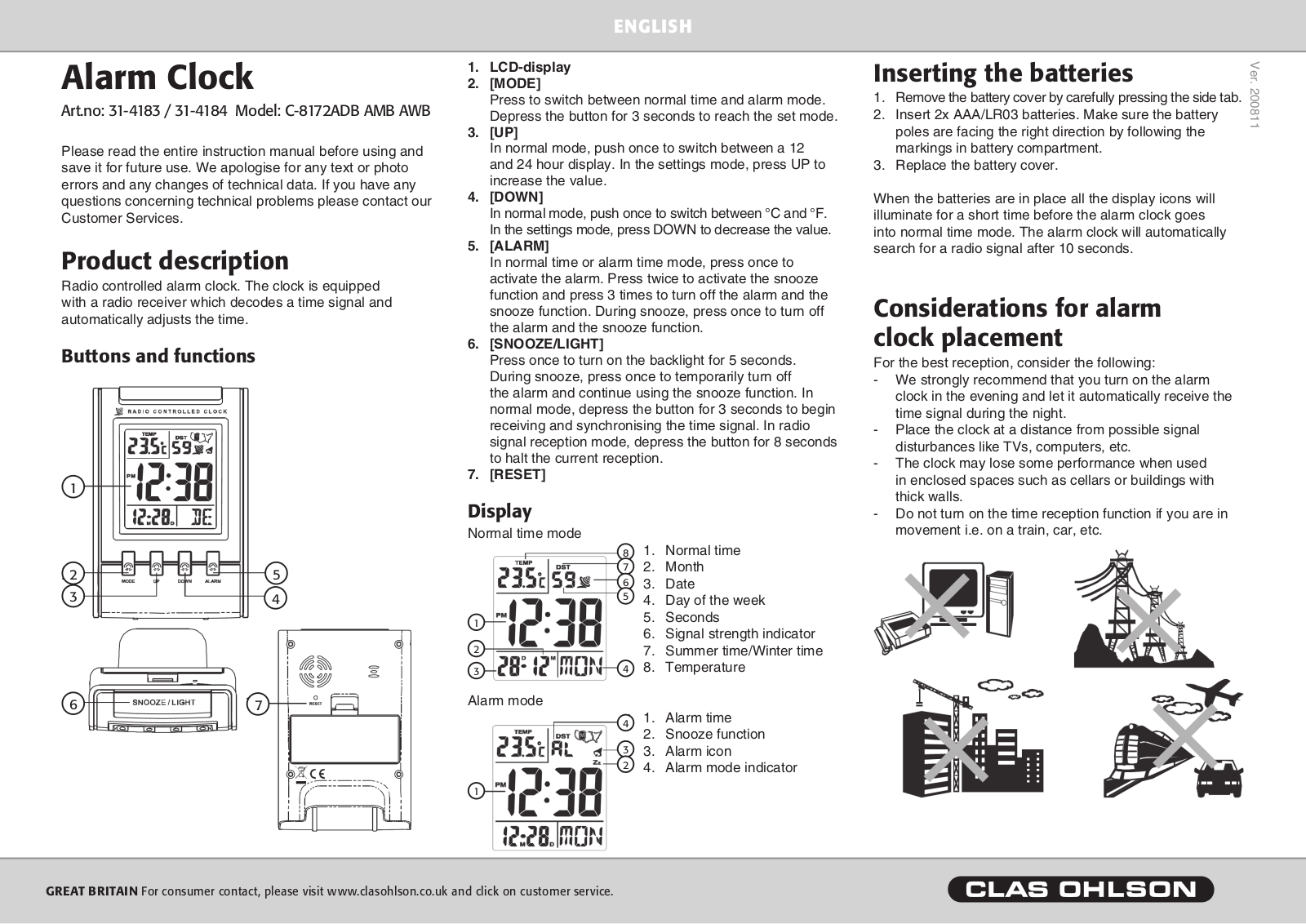 Clas Ohlson C-8172ADB Instruction Manual