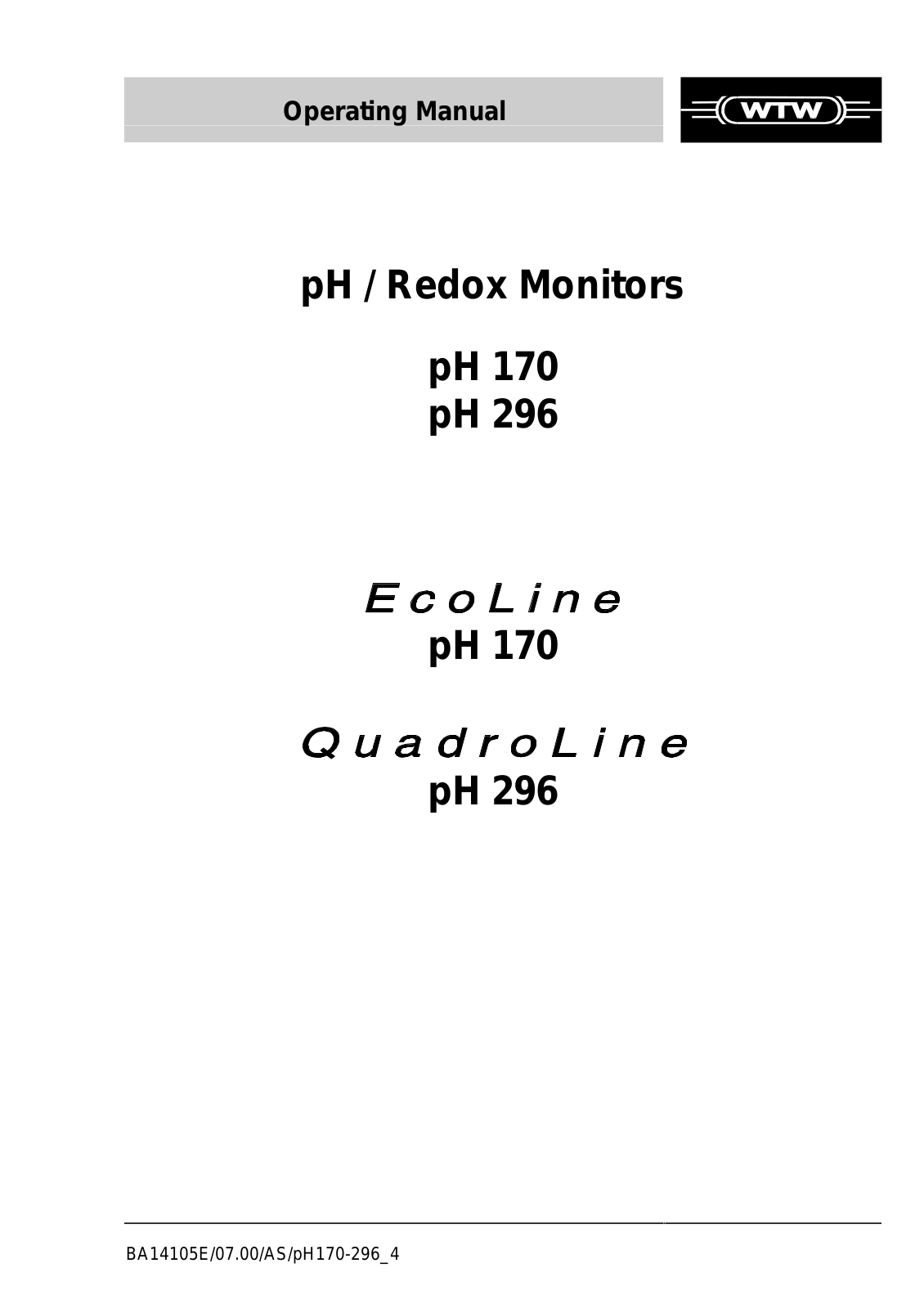 WTW pH 170, pH 296 Instruction Manual