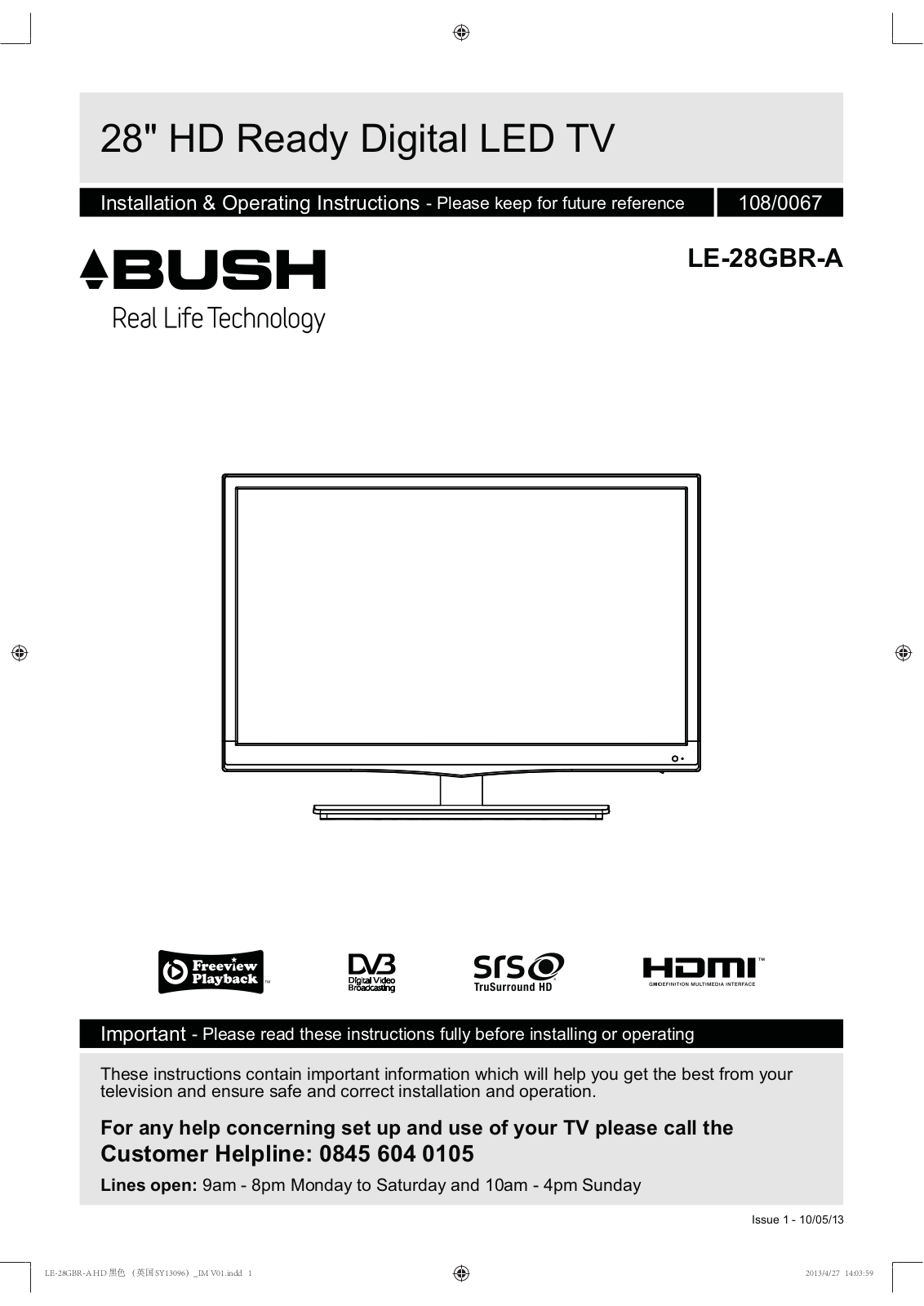 Bush LE-28GBR-A Instruction manual