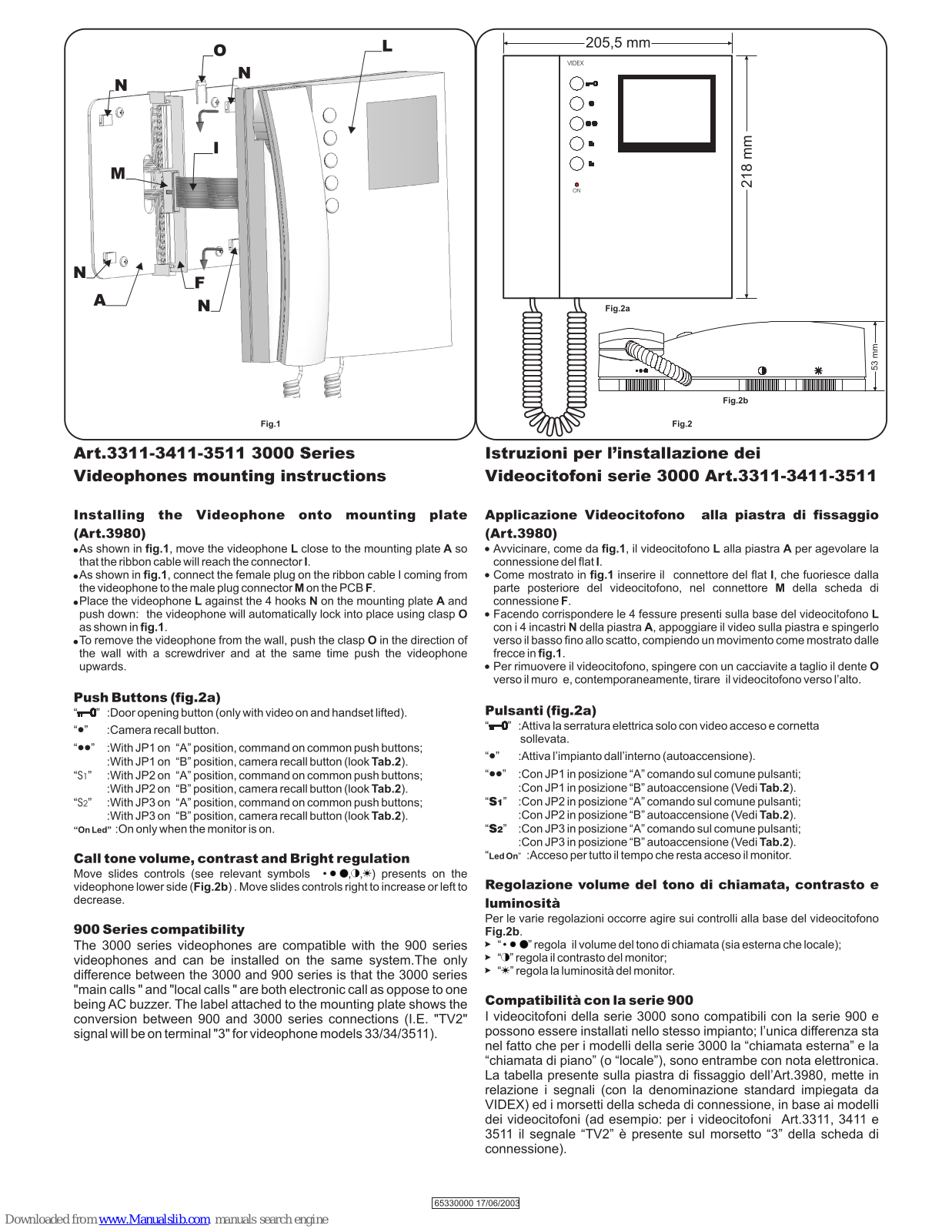 Videx 3311, 3511, 3411 Mounting Instructions