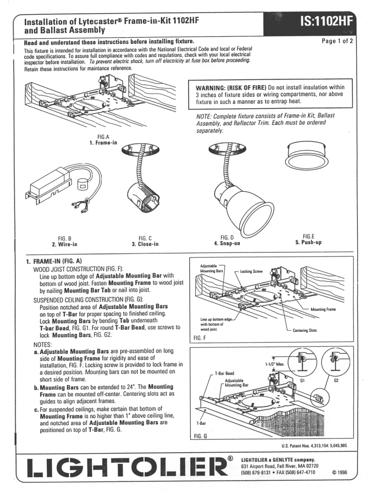 Lightolier IS-1102HF User Manual