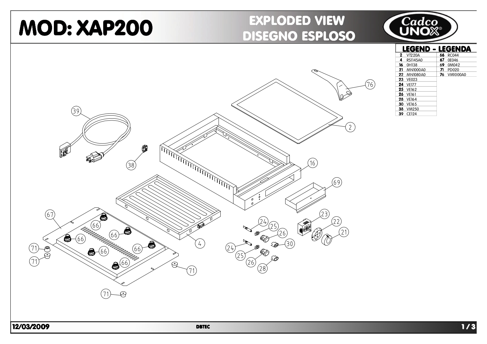 Cadco FTCG-200 Parts List