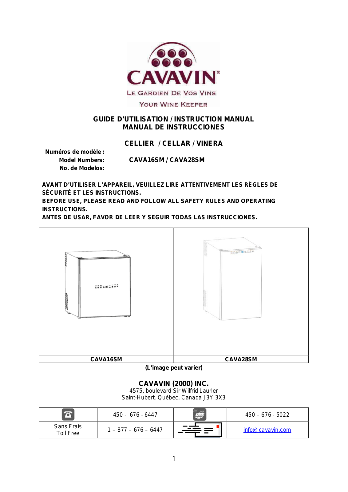 CAVAVIN CAVA16SM, CAVA28SM User Manual