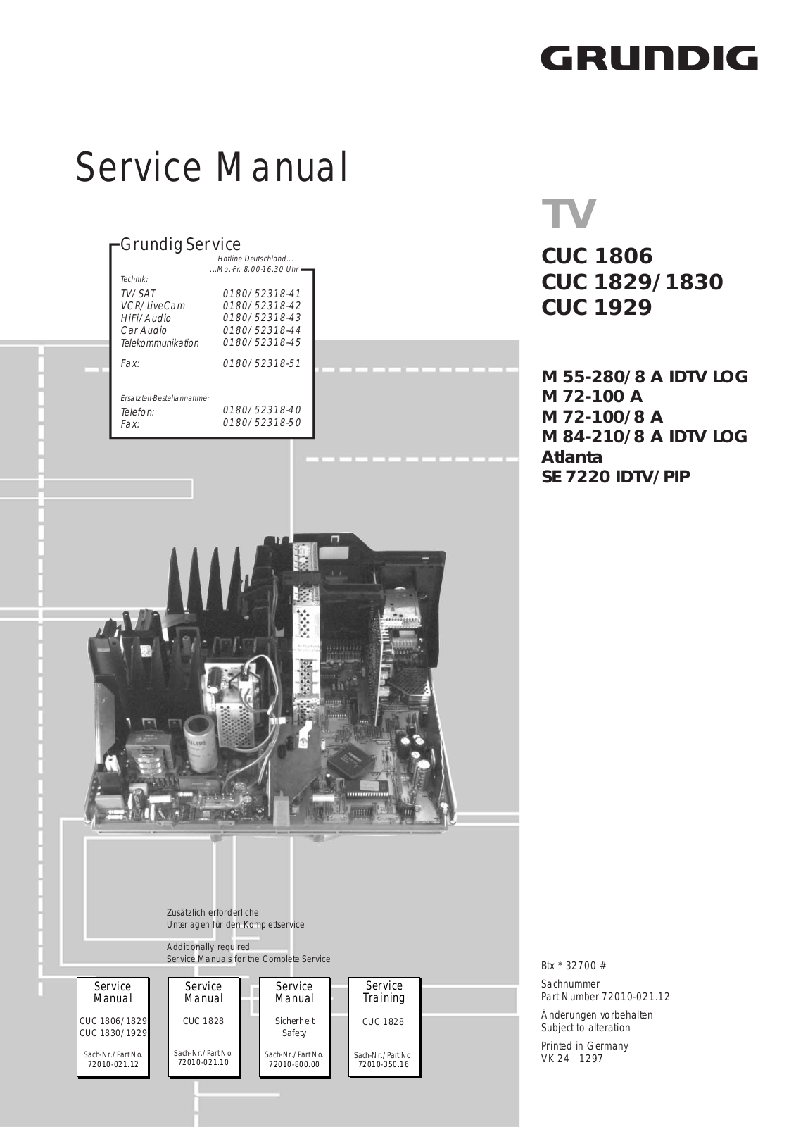 Grundig M-72-100-8 A, M 72-100 A, M 55-2800-8 A IDTV LOG User Manual