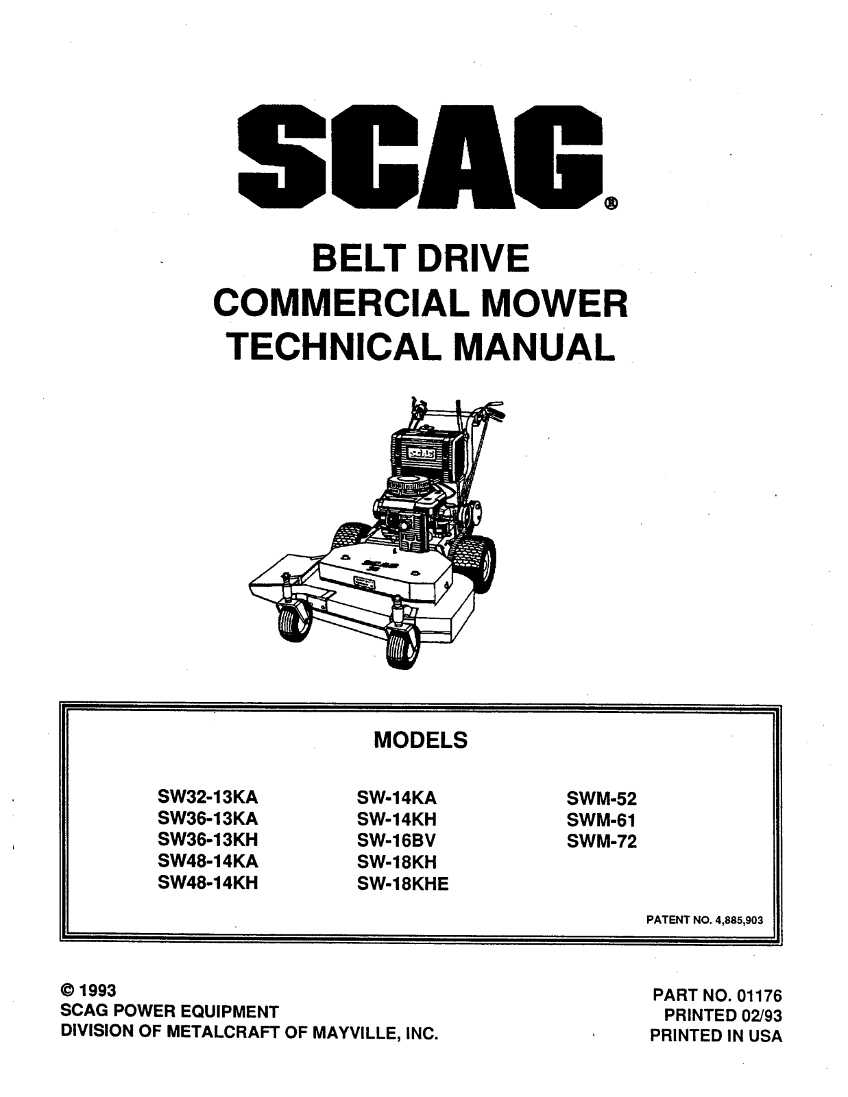 Scag SW36-14BV, SW48-14BV, SW-14KH, SWM-61, SW-18KH User Manual