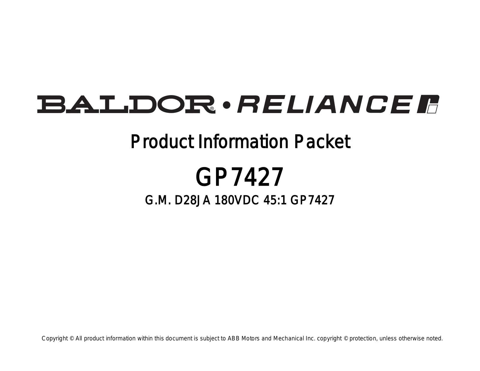 Baldor GP7427 Product Information Sheet