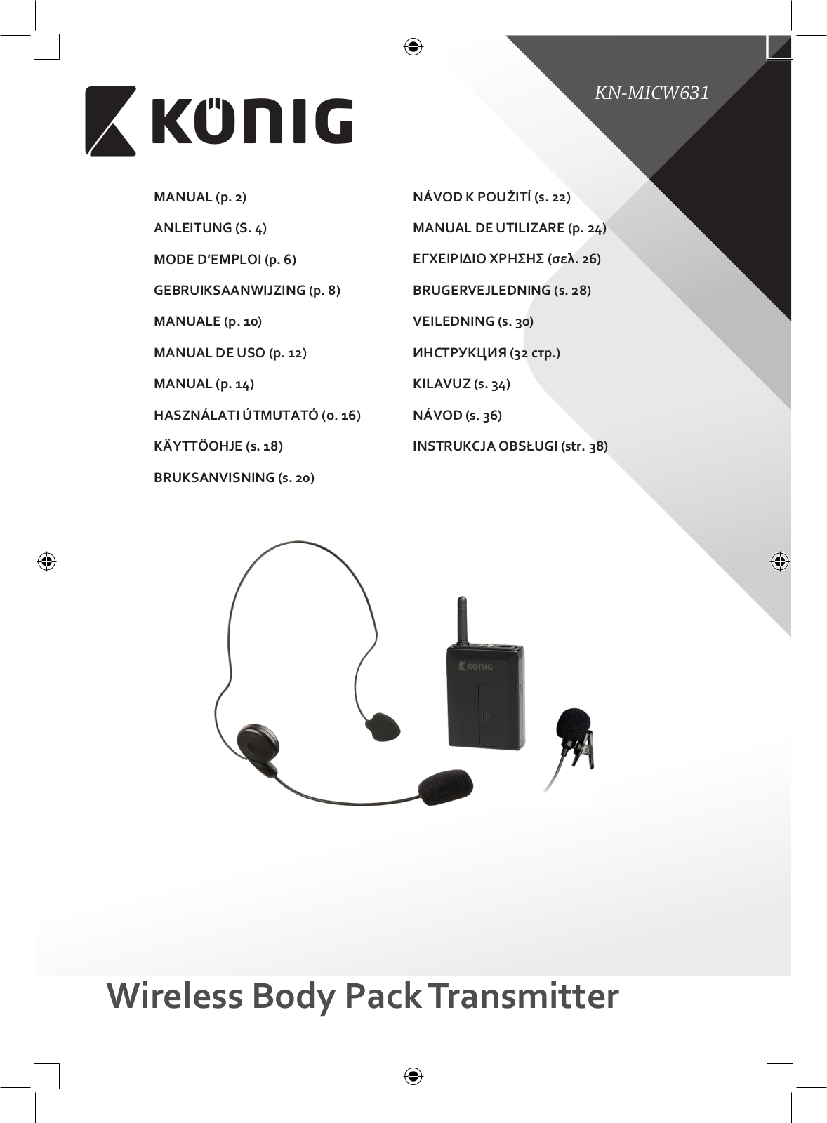 Konig Wireless microphone system with body pack User Manual