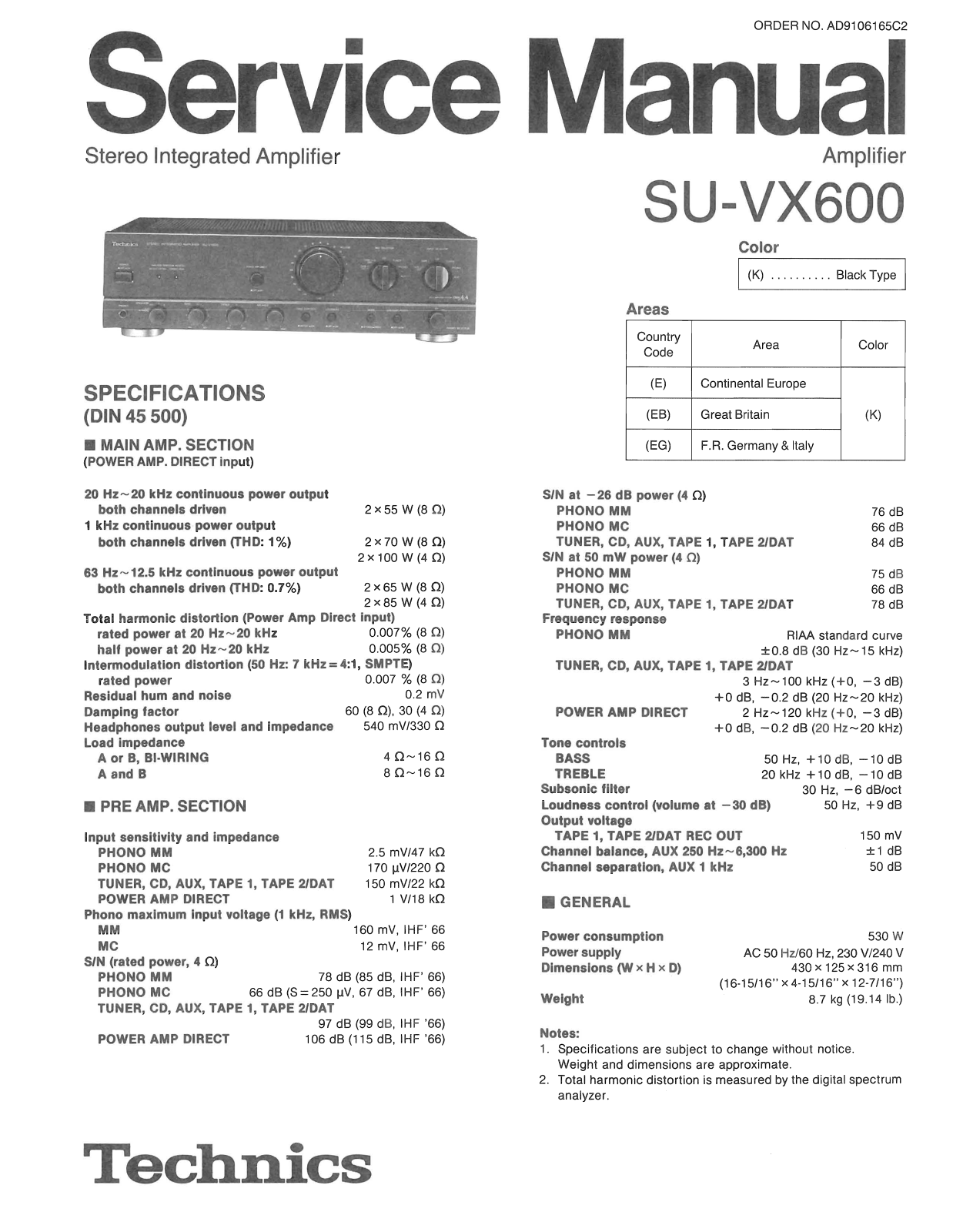 Technics SU-VX-600 Service Manual