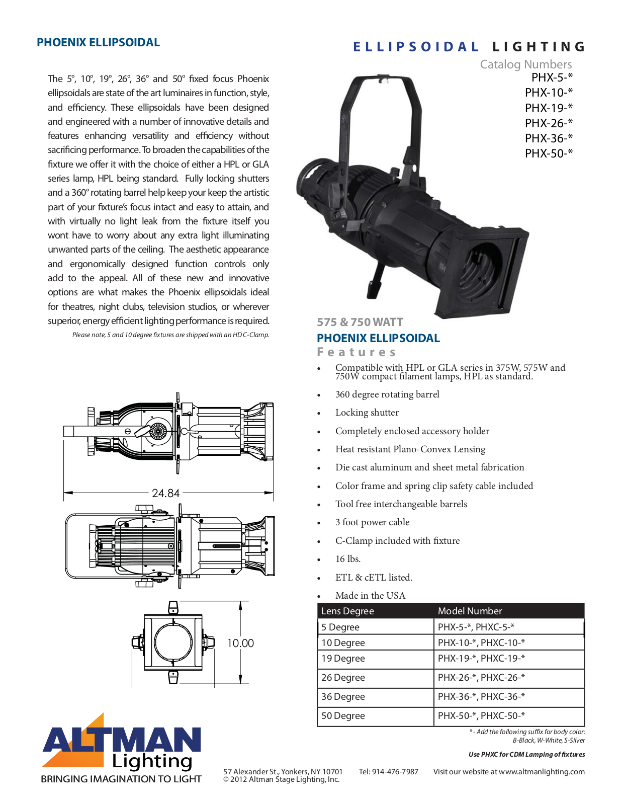 Altman Lighting Ellipsoidal - PHX User Manual - ManualMachine.com