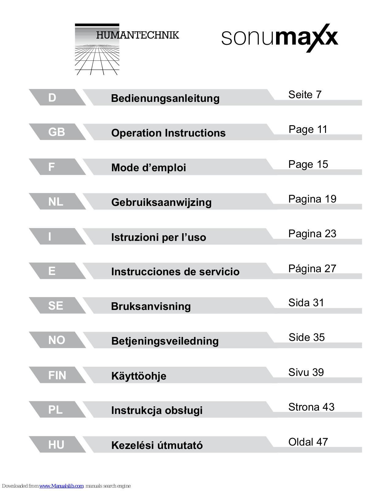 HumanTechnik Sonumaxx Operation Instructions Manual