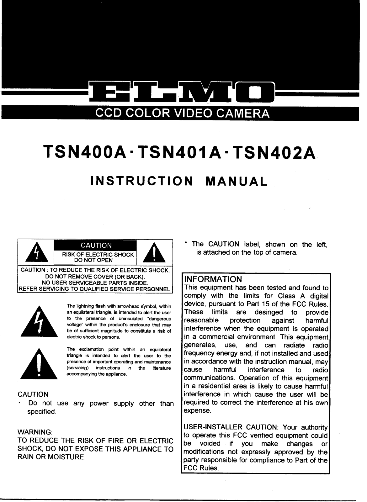 Elmo TSN401A, TSN402A, TSN400A User Manual