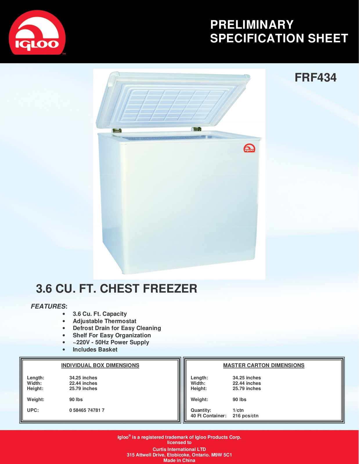 Igloo FRF434 User Manual