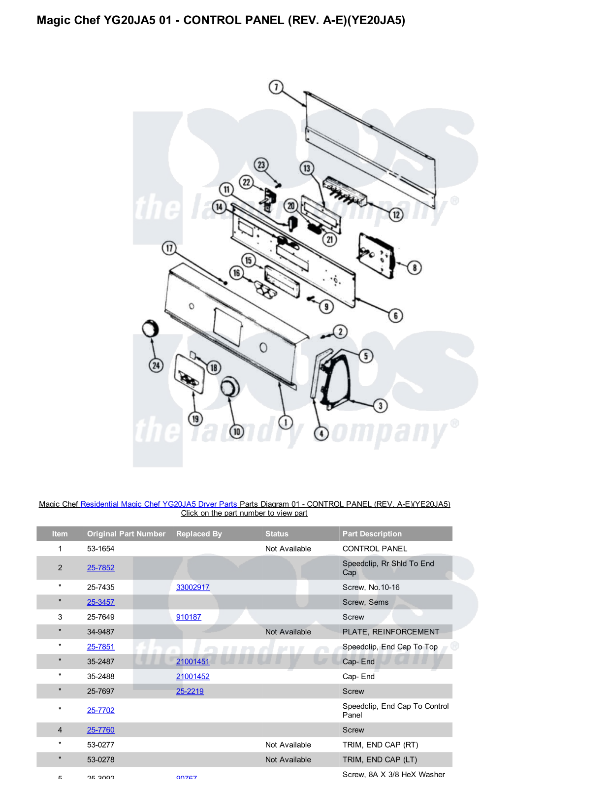 Magic Chef YG20JA5 Parts Diagram