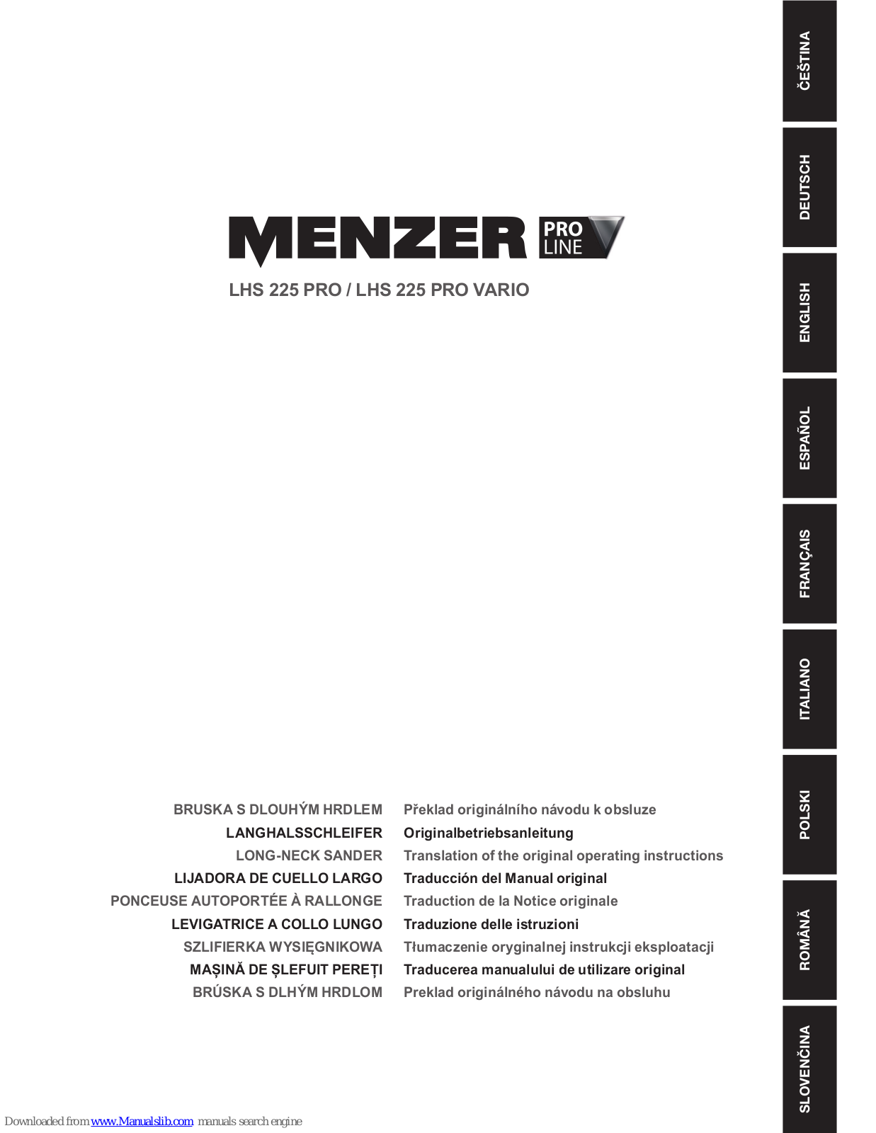 Menzer LHS 225 PRO, LHS 225 PRO VARIO Operating Instructions - ManualMachine.com