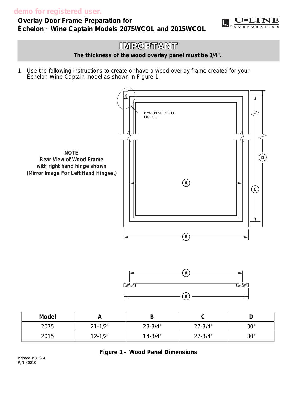 U-Line Echelon 2075WCOL User Manual