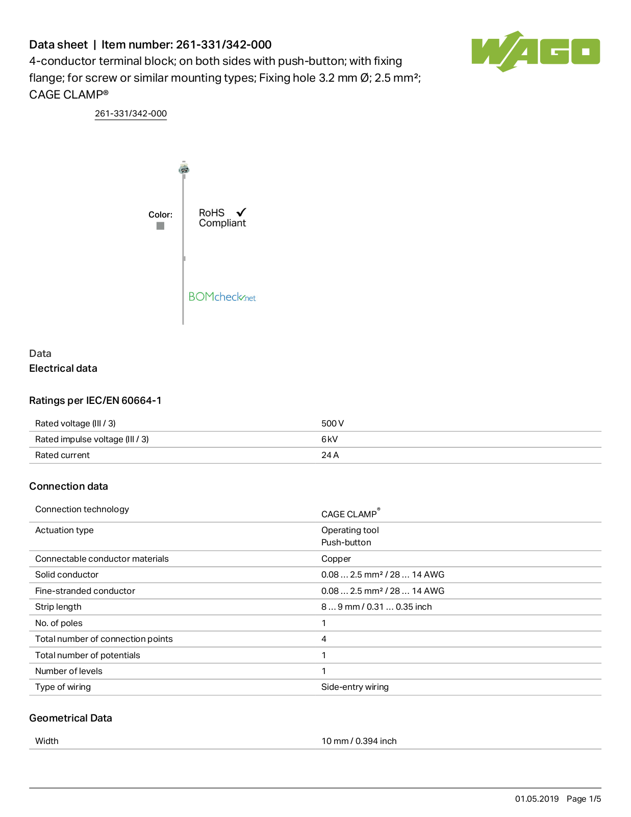 Wago 261-331/342-000 Data Sheet