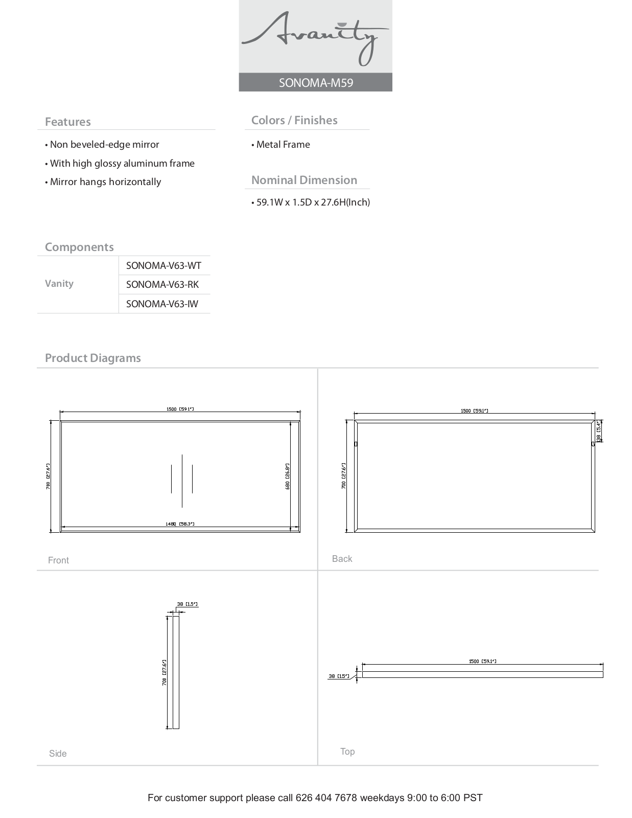 Avanity SONOMAM59 Specifications