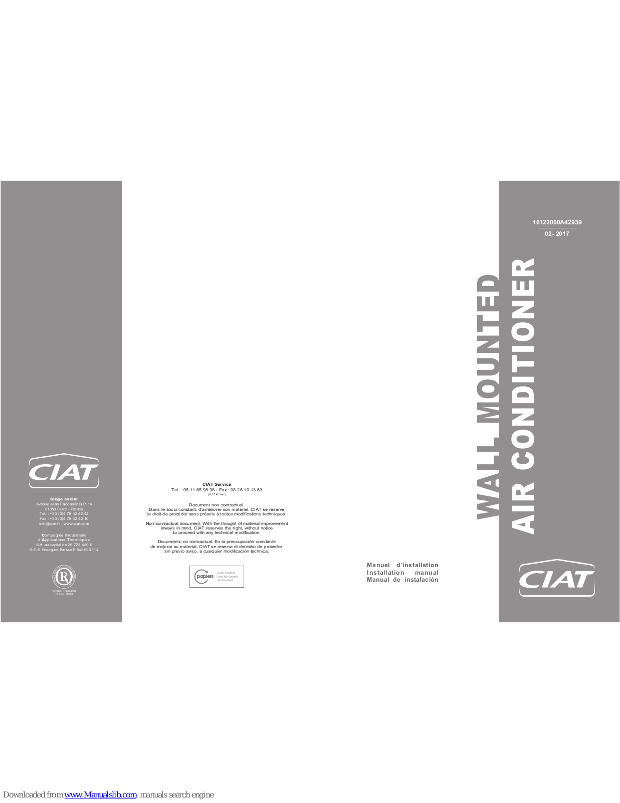 CIAT 38HV09, 38HV12, 38HV22, 38HV18 Installation Manual