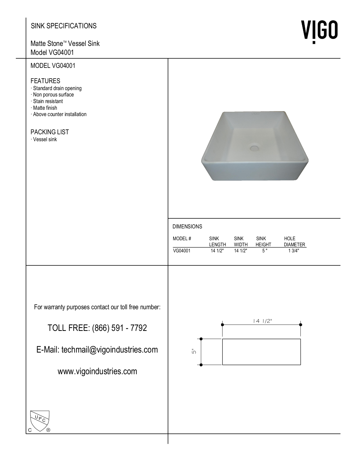 Vigo VG04001, VGT1083MW, VGT1082MW, VGT1082BN, VGT1092MW Specifications