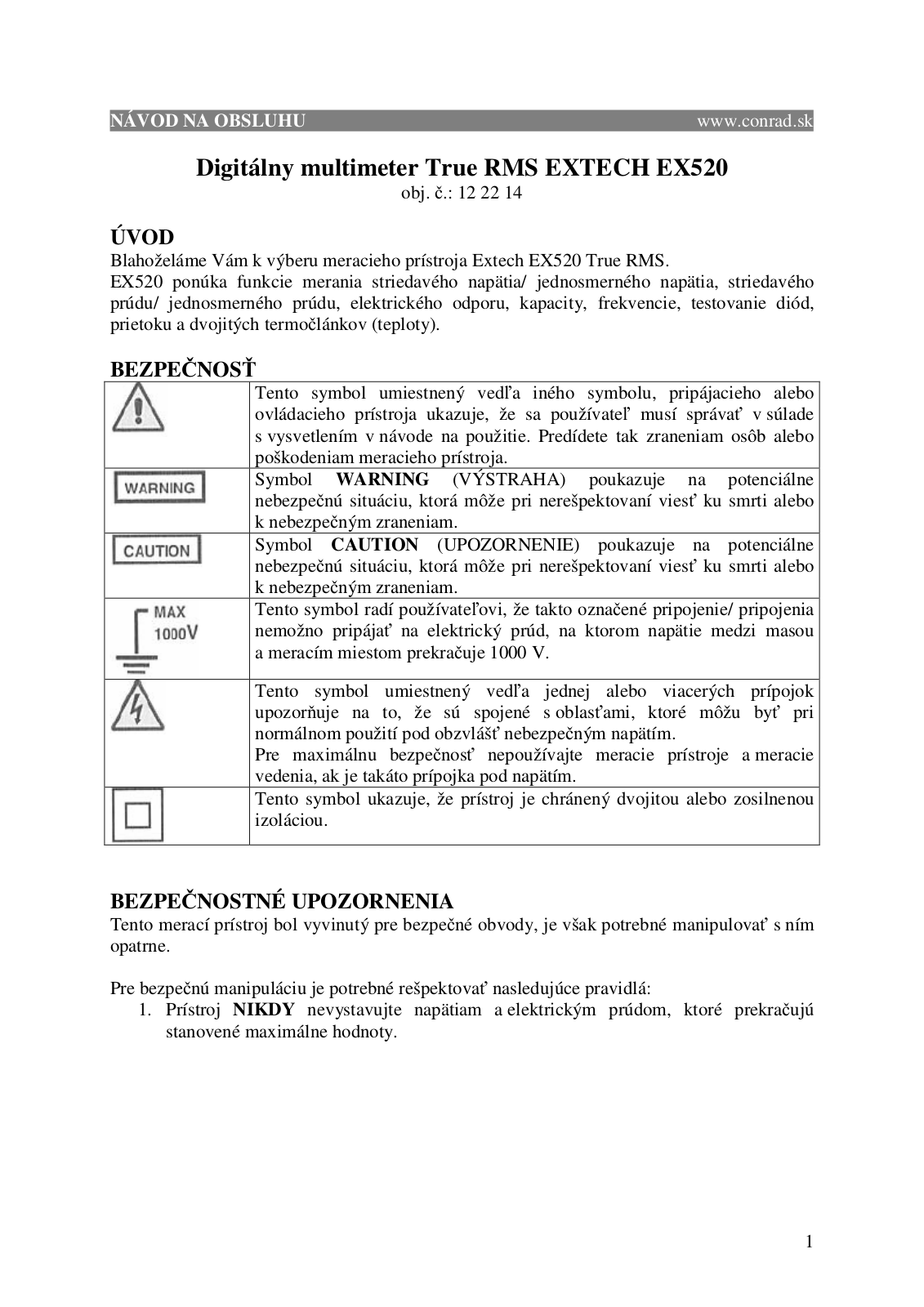 Extech EX520 User guide