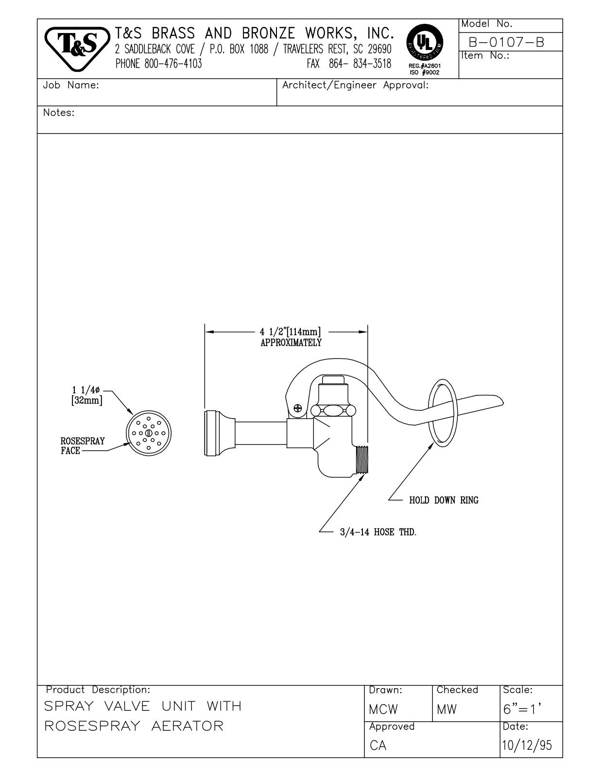 T&S Brass B-0107-B User Manual