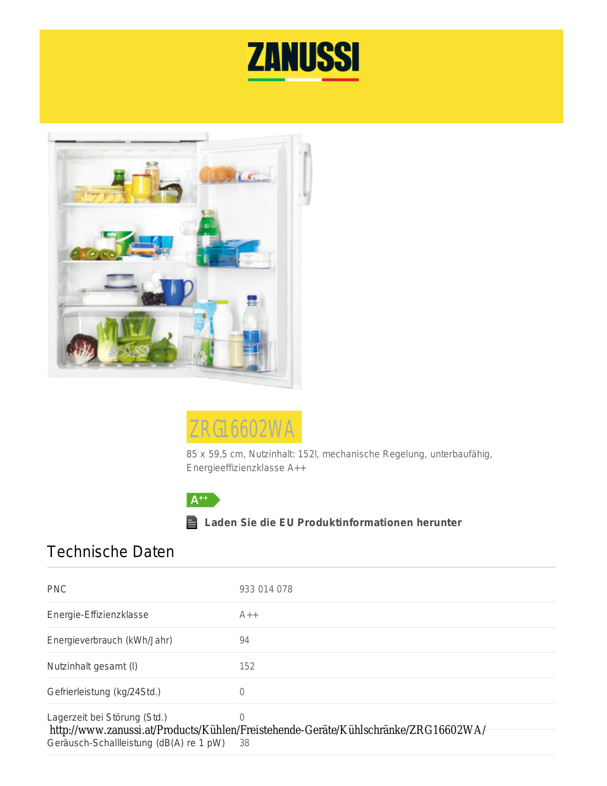 Zanussi ZRG16602WA User Manual