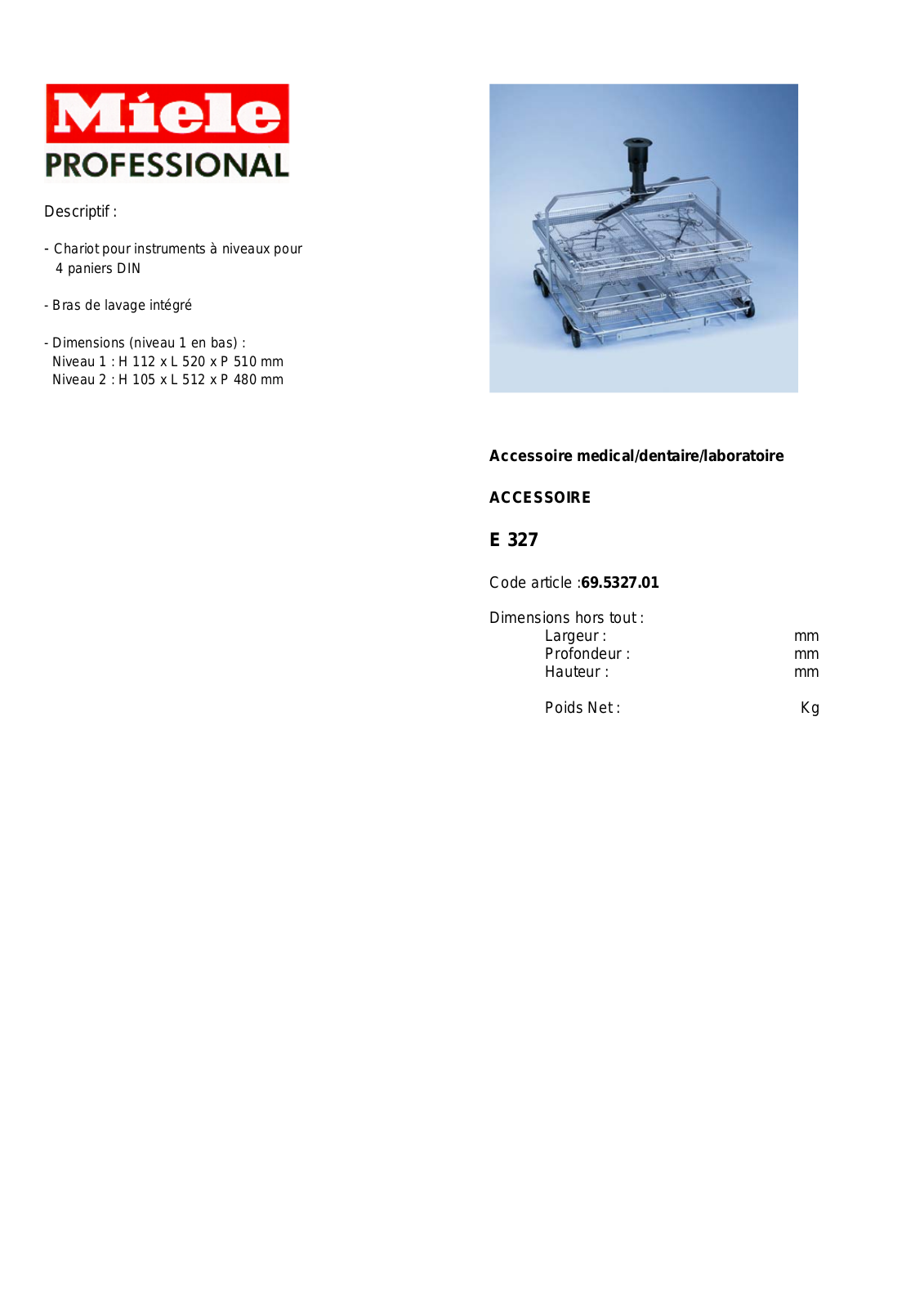 MIELE E 327 DESCRIPTIF User Manual