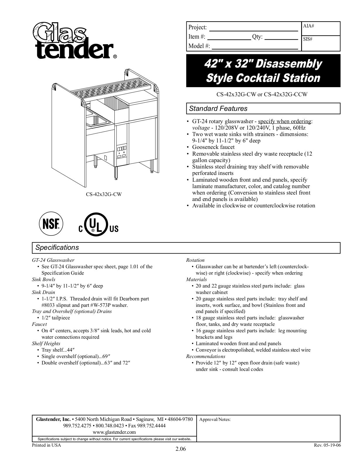 Glastender CS-42x32G-CW General Manual