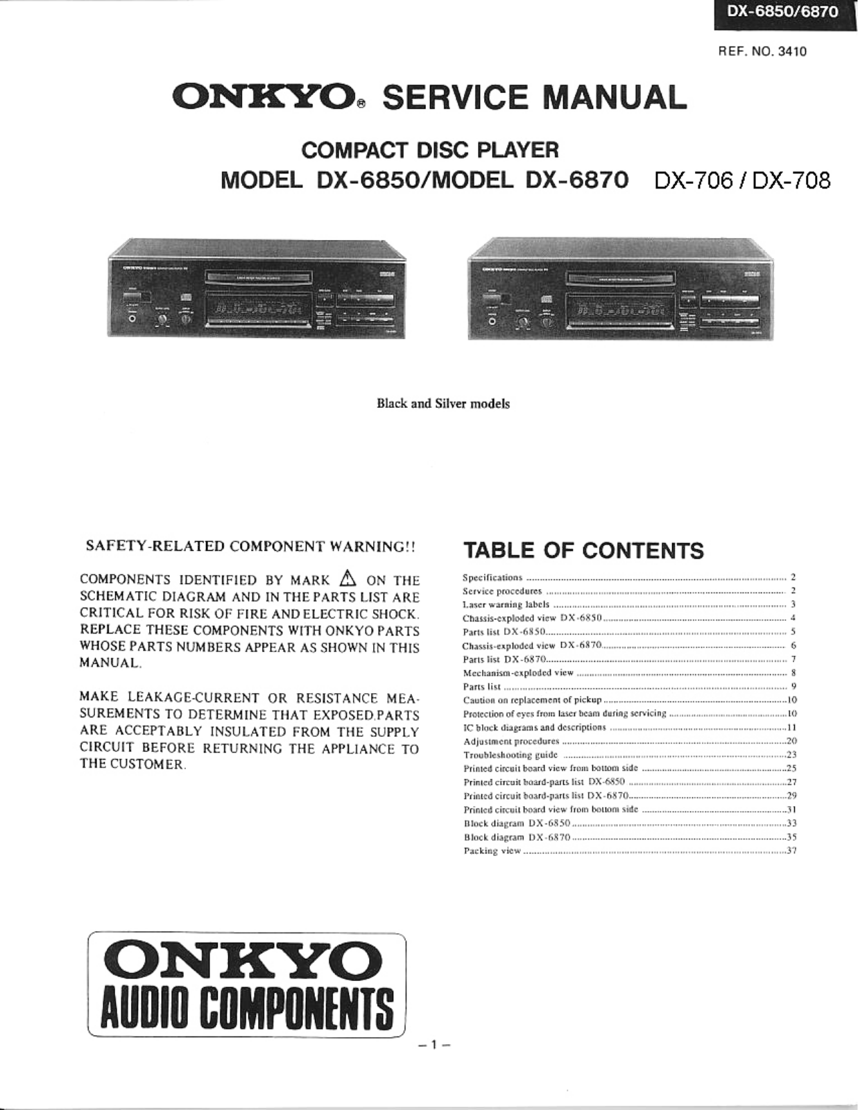 Onkyo DX-6870, DX-6850 Service Manual